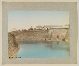 Osaka kastély, Japán (kézzel színezett fekete-fehér fotó) alkotó: Japanese Photographer