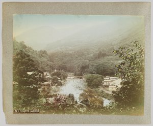 Yumoto Hakone, Kanagawa prefektúra (kézzel színezett fekete-fehér fotó) alkotó: Japanese Photographer