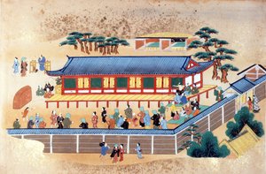 Íjászverseny, Engelbert Kaempfer „Kaempfer Japán és Kínai Művészeti Gyűjtemény” illusztrációja, 1672 körül (színes litó) alkotó: Japanese School