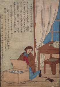 Audubon kinyitja Norvég patkányok által elpusztított akvarelldobozát, 1872-77 körül alkotó: Japanese School