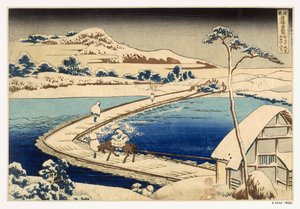 Hajók hídja Sawa-ban, 1830, Hokusai Katsushika (1760-1849) (Kézi színes fatömbnyomat) alkotó: Japanese School