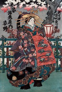 Középső panel egy japán kurtizán-triptichonból alkotó: Japanese School