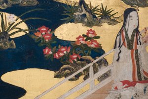 Részlet a Tavasz a palotában, hatszoros képernyő a Genji meséjéből, 1650 körül (tinta, színek és arany papíron) alkotó: Japanese School