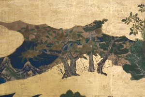 Részlet a Tavasz a palotában, hatszoros képernyő a Genji meséjéből, 1650 körül (tinta, színek és arany papíron) alkotó: Japanese School
