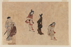 Korai Ukiyo-e festmény (tinta, szín és arany papíron) alkotó: Japanese School