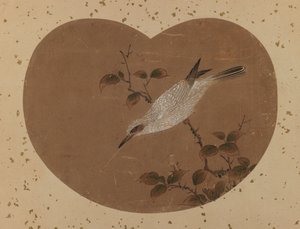 Legyezőfestés madárral (recto) (tintával és színekkel papíron) alkotó: Japanese School