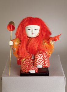 Fesztivál baba egy szolga, aki egy merítőt és egy edényt tart alkotó: Japanese School