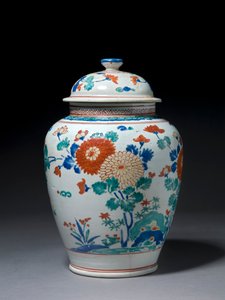 Fedővel ellátott tégely, 1670-80 körül (kakiemon porcelán)