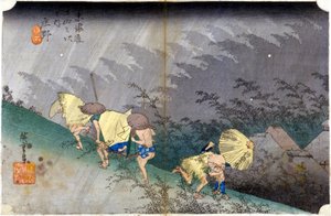 Táj az esőben. Japán nyomtatás. SD. 19. század. alkotó: Japanese School