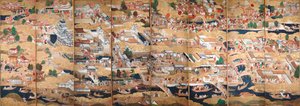 Osakazu Byobu - japán nyolctáblás hajtogatott paraván (festmény) alkotó: Japanese School