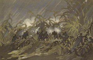 Gyalogos katonáink összecsapnak egy kölesmezőn Liao-yang (chromolitho) közelében alkotó: Japanese School