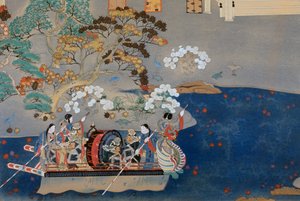 Evezős csónak, Eiga Monogatari (A pompa története) illusztrációja, Akazome Emon (kb. 956-1041). Japán alkotó: Japanese School
