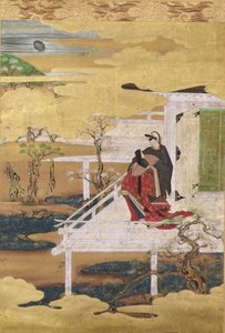Jelenet a Genji meséjéből (tintaszín és aranylevél papíron) alkotó: Japanese School