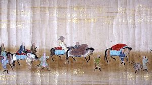 Korea hatodik nagykövetsége Japánban a Meireki 1-ben, Tokugawa Ietsuna 1651-es utódlása idején, valószínűleg Kano Masunobu (1625-94) (tekercses festmény) (részlet) alkotó: Japanese School