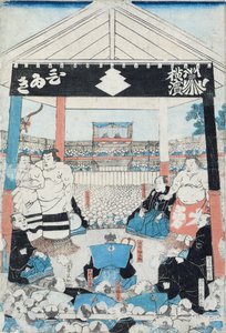 A szumóbirkózók most kezdik a meccset (fatömbnyomat) alkotó: Japanese School