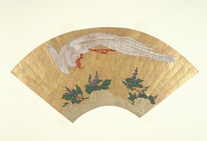 Szereletlen ventilátor: madárbúvárkodás behavazott bambuszra, 1700-60 körül (arany és wc papíron)