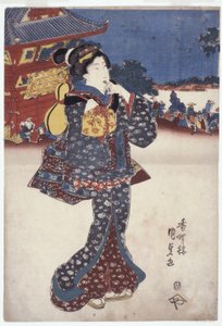 Cím nélkül (Egy nő utazik) (színes fametszetek) alkotó: Japanese School