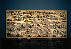 Kiotói és környéki kilátások, Edo-korszak, 1616-24 körül (tinta, színes és aranylevél papíron) alkotó: Japanese School