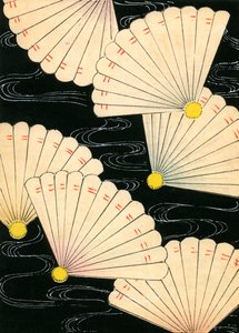 Fekete alapon fehér legyezők alkotó: Japanese School