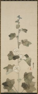 Fehér hollyhocks, Edo-korszak, 1615-1868 (tinta, árnyalat és arany papíron) alkotó: Japanese School