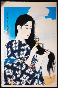 Fiatal nő fésülködik a haját alkotó: Japanese School