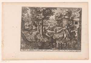 Táj az irgalmas szamaritánus történetével: érkezés a fogadóba Az irgalmas szamaritánus története (sorozat címe) alkotó: Jaspar de Isaac (attributed to)