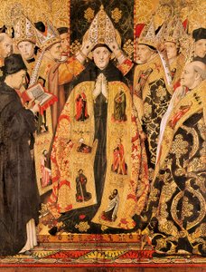 "" Hippói Szent Ágoston felszentelése "" Szent Ágoston oltárképe. Jaume Huguet (1415-1492) Detrempe fán. 1466-1475. A barcelonai Szent Ágoston-templomból. alkotó: Jaume Huguet