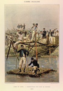 Jules Richard kapitány francia hadseregének típusai és egyenruhái, illusztrálta Edouard Detaille (1848-1912): Egy fascines híd építése 1887-ben, magángyűjtemény. alkotó: Jean Baptiste Edouard Detaille