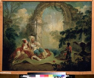Orientalizmus: "Török pasa és odaliszk szőnyegen hever, fekete szolga szolgálja őket" (török ​​pasa és odaliszk) Jean Baptiste Hilaire festménye (1753-1822 körül) Pouchkine Múzeum, Moszkva alkotó: Jean-Baptiste Hilaire