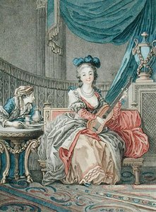 A magány örömei, vésette Louis Marin (fl.1776-80), 1770-80 körül (színes litó) alkotó: Jean Baptiste Le Prince
