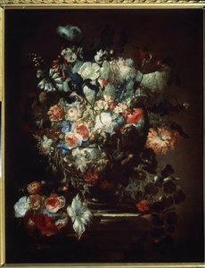 ""Virágok"" (Virágok). Csendélet. Jean Baptiste (Jean-Baptiste) Monnoyer (1636-1699) festménye. Olajfestmény. Francia művészet, barokk stílus. Puskin Szépművészeti Múzeum, Moszkva alkotó: Jean Baptiste Monnoyer