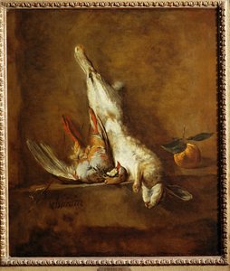 Dead hare with red partridge (festmény vászonra) alkotó: Jean-Baptiste Simeon Chardin