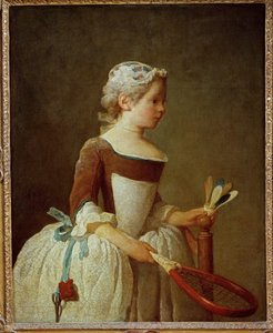 Girl with shuttlecock (festmény vászonra) alkotó: Jean-Baptiste Simeon Chardin