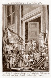 Francia forradalom – La Fayette elhagyja a párizsi városházát, és Versailles-ba utazik, október 5 alkotó: Jean Francois Janinet