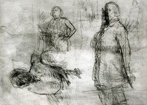 Les Lavandieres (fekete kréta, zsírkréta, toll és tinta, papír) alkotó: Jean Francois Millet