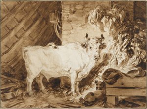 Fehér bika és egy kutya istállóban alkotó: Jean Honore Fragonard