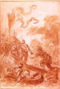 Orlando elhagyja a szigetet (kréta és mosás, papír) alkotó: Jean Honore Fragonard