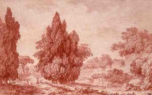 Kilátás a parkra (piros kréta papíron) alkotó: Jean Honore Fragonard