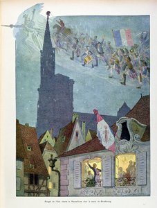 Claude Joseph Rouget de Lisle (1760-1836) a Marseillaise-t énekli Dietrich, Strasbourg polgármesterének otthonában, 1792. április 26., illusztráció a művész "Elzász története" című művéből, 1915 körül (színes litó)