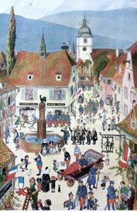 A franciák Elzászt szállítanak (színes litho)