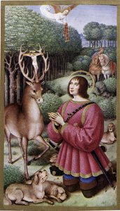 Szent Hubert – Jean Bourdichon miniatúrája, az „Anne de Bretagne órái” fakszimile”