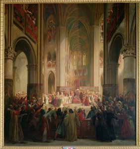 A párizsi birtokok találkozója a Notre-Dame-ben IV. Károly halála után (1295-1328) alkotó: Jean Alaux