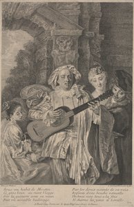 Mezetin jelmezében, Henri Simon Thomassin 1717-1726 közötti nyomat (rézkarc) alkotó: Jean Antoine (after) Watteau