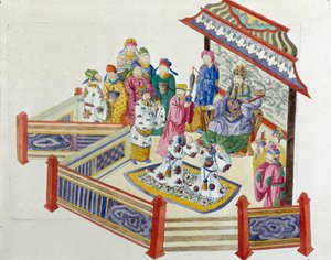 Jelenet az Úr előtt. A rajz egy kínai vázából származik. Jean Antoine Fraisse festménye (XVIII. század)