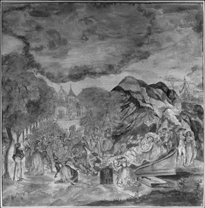 Marat holtteste mellett, a Les Cordeliers barlangja mellett, 1793 (ceruza és WC papíron)
