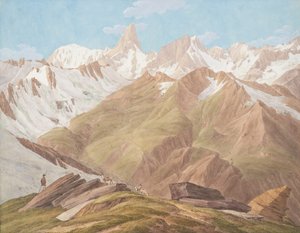 Kilátás a Mont Blanc-hegységre a Petit Jorasse közelében, Grand Jorasse, le..., XVIII-XIX. század vége