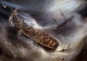 Dess kapitány bordeaux-i áhítata a Columbus holland hajó felé, Theodore Gudin (1802-1880) Tempete festményében 1829 V. 2,1x2,95 m Bordeaux, Musee des Beaux Arts