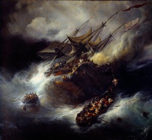 Kent tüze Egy csónak elsüllyedése (1800). Theodore Gudin (1802-1880) festménye
