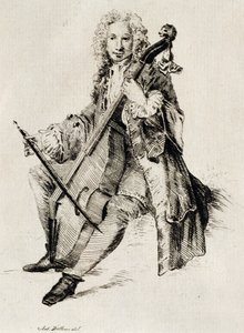 Csellóművész, Jean Antoine Watteau (1684-1721), metszet, Franciaország alkotó: Jean Antoine Watteau