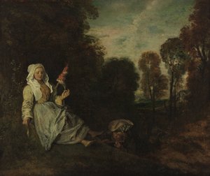 Esti tájkép Spinnerrel alkotó: Jean Antoine Watteau